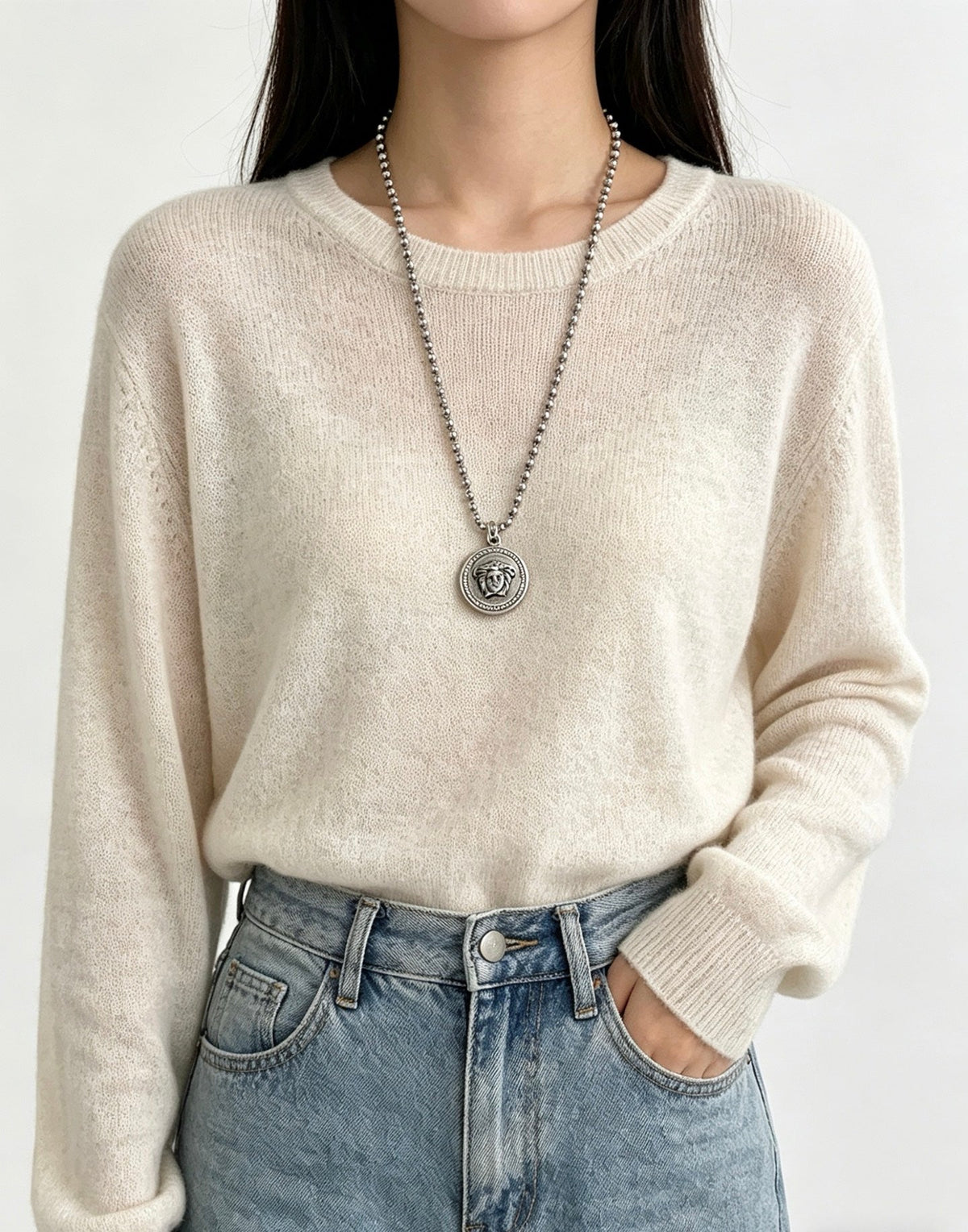 Martin Graham pendant necklace in polished metal-tone – side detail