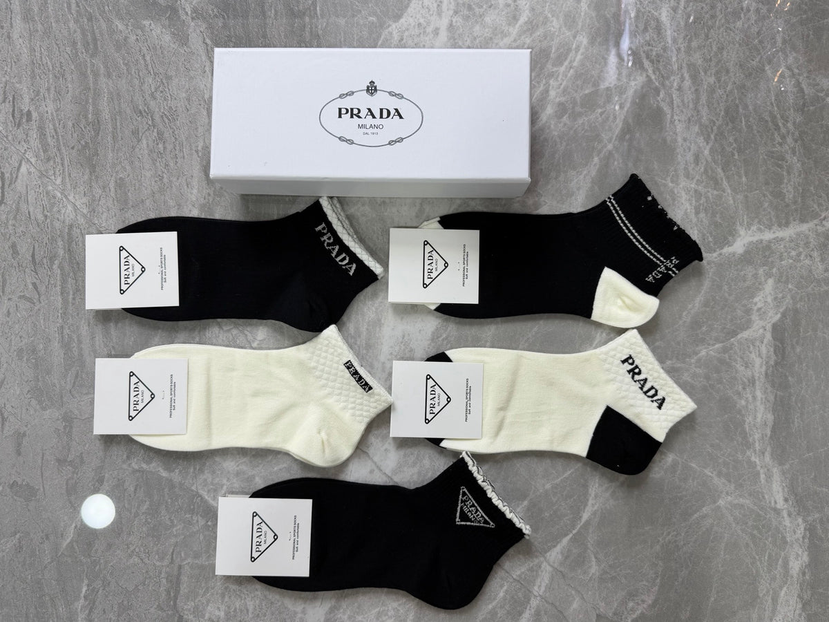 Prada Cotton Pastel Colour Tonal Waistbands Crew Socks