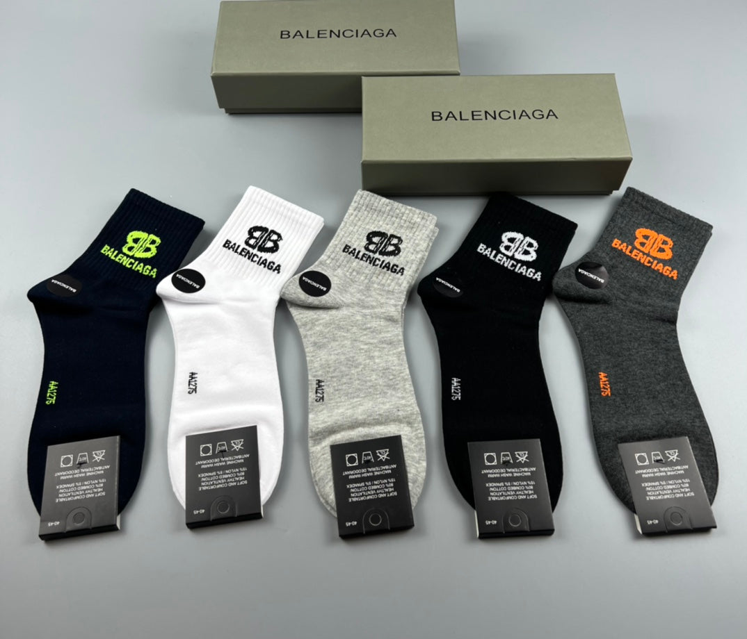 Balenciaga Colourful Bb Graphics Mid-Calf Socks - 5-Pair Set