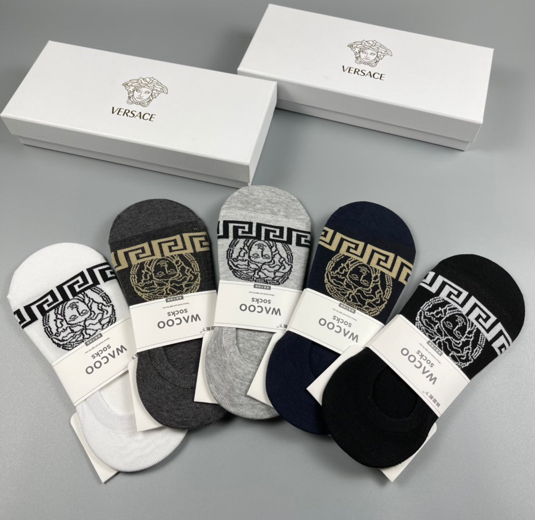 Versace Cotton No-Show Socks - 5-Pair Set