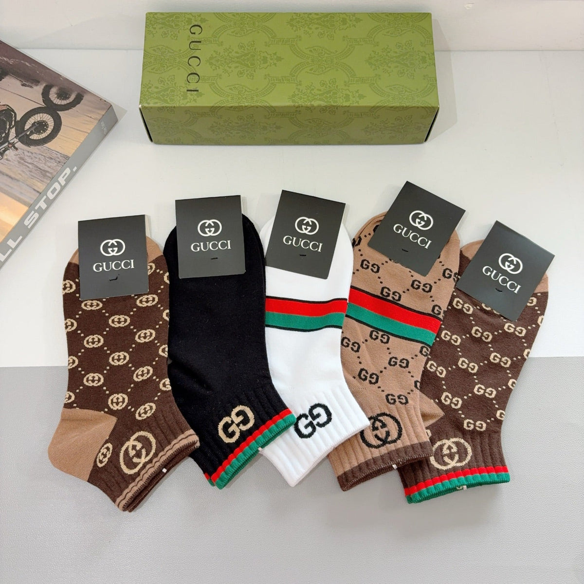 Gucci Mixed Monogram Crew Socks - Box of 5 Pairs