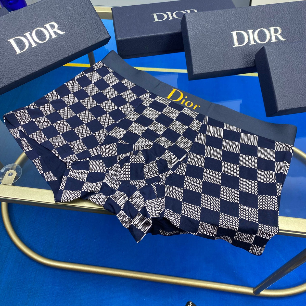 Dior Cotton Black And Grey Checker-Pattern Boxer Briefs Men's Boxer Briefs - 3-Piece Box