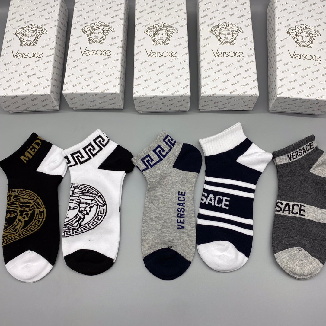 Versace Mixed Graphic Ankle Socks - Box of 5 Pairs
