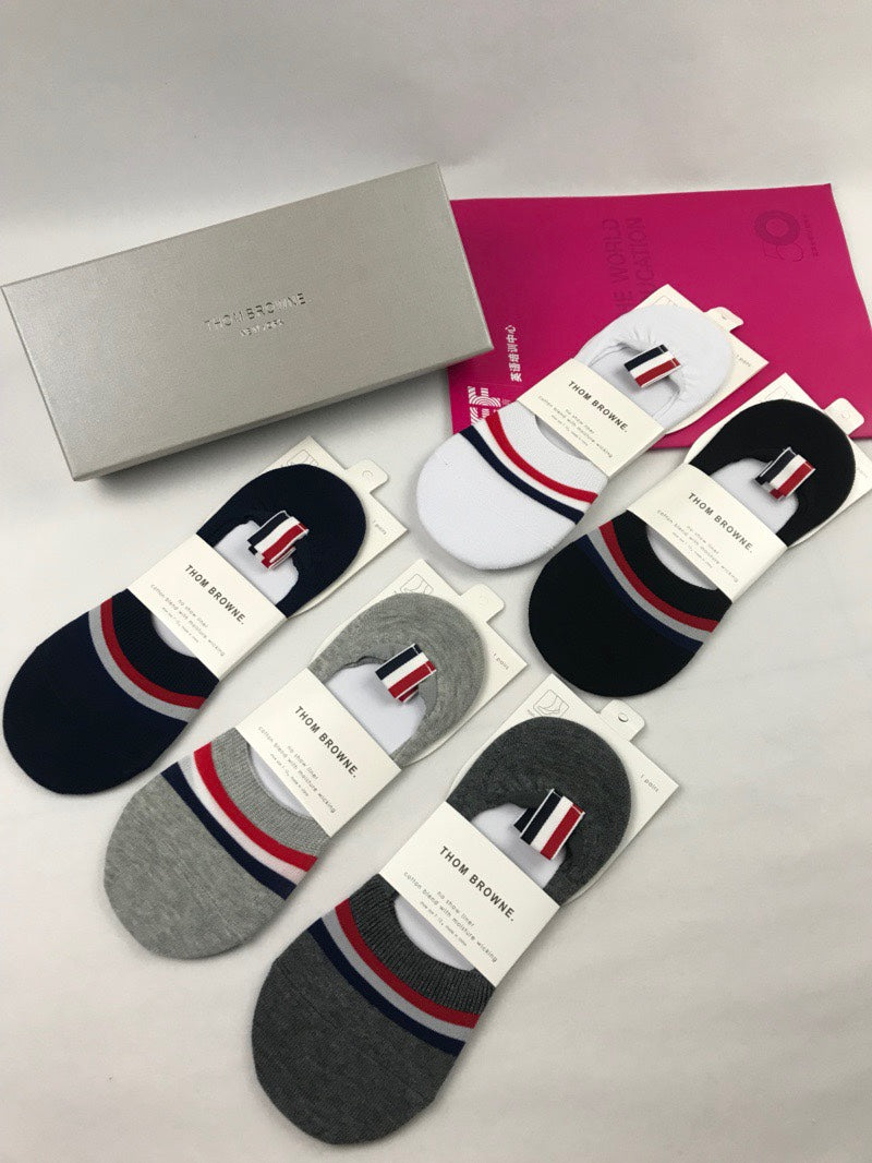 Thom Browne Tricolor-Stripe No-Show Socks