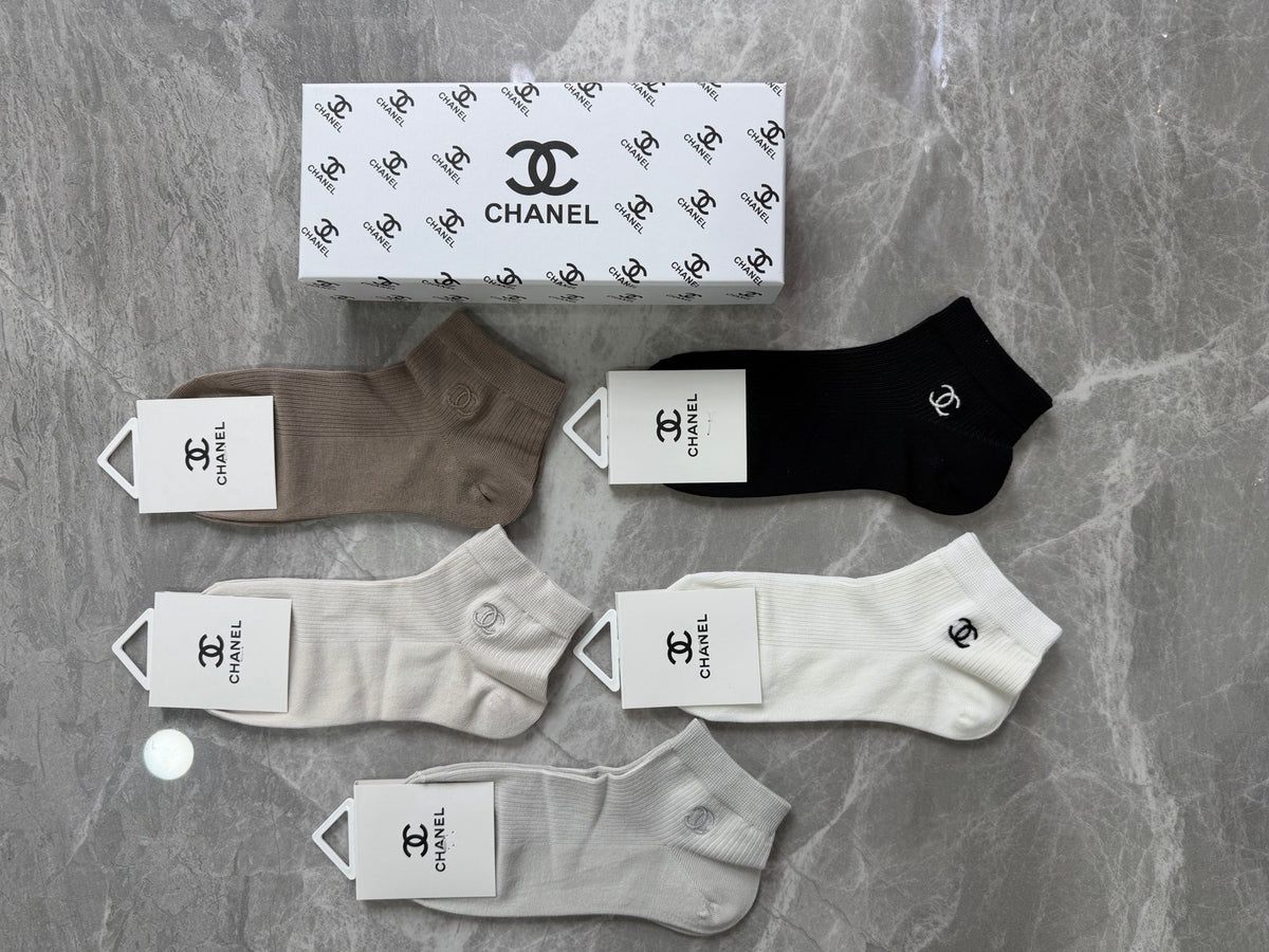 Chanel Modal Repeating Emblem Ankle Socks - 5-Pair Set