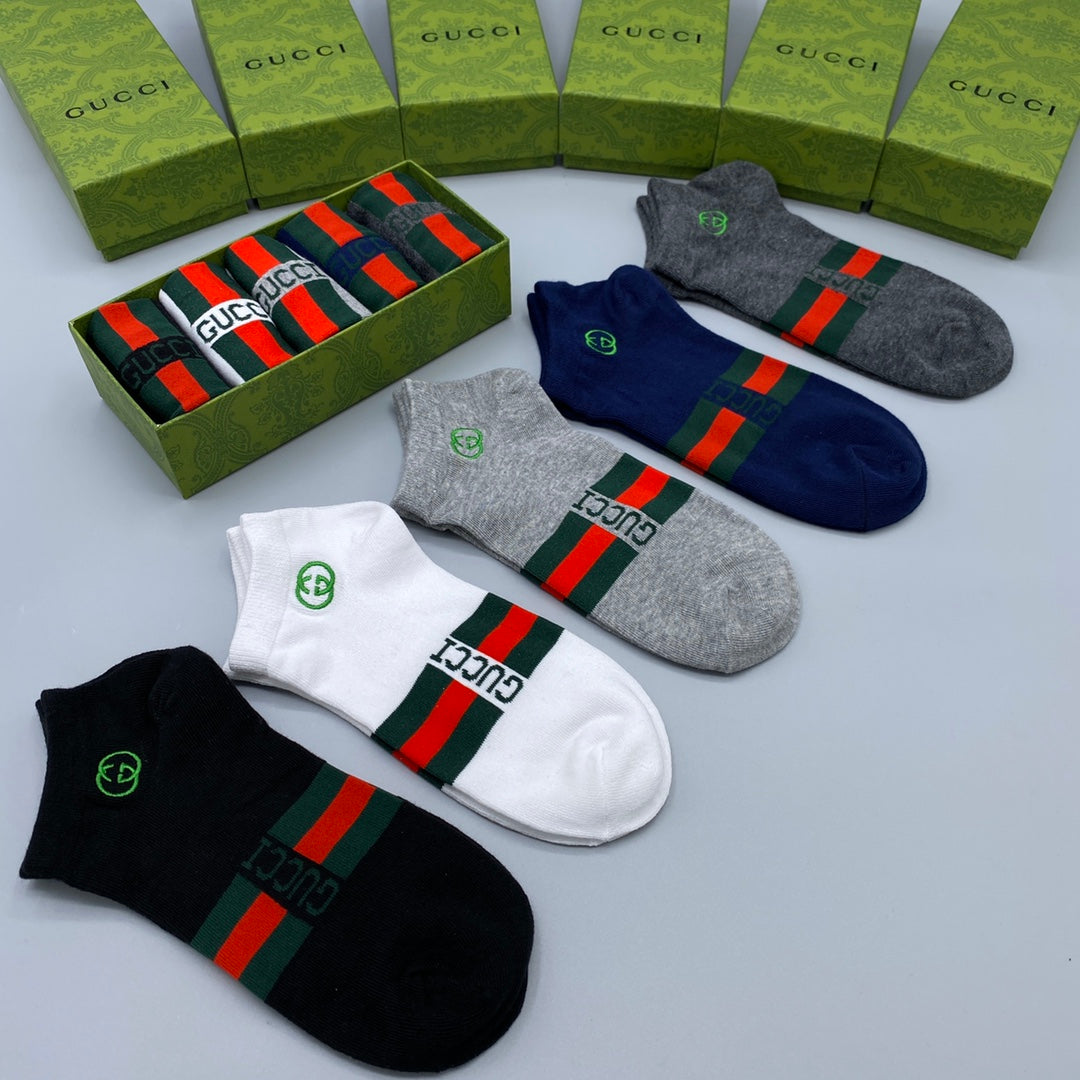 Gucci Red-And-Green Striped Bands Ankle Socks - 5-Pair Set