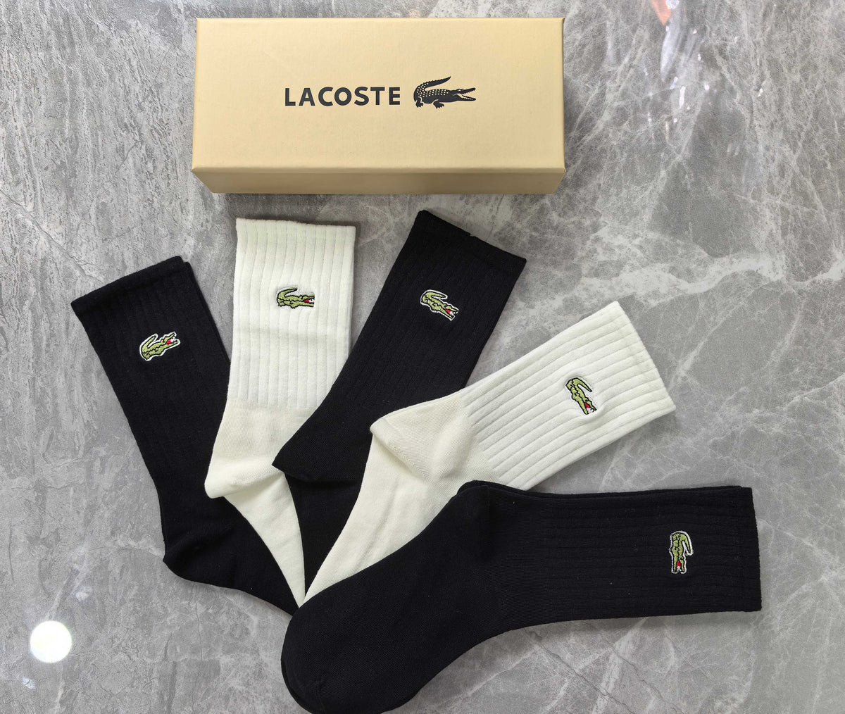 Lacoste Cotton Small Crocodile Motifs Crew Socks - 5-Pair Set