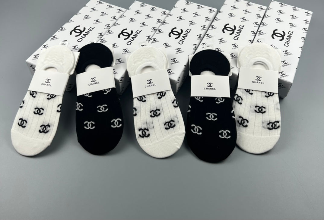 Chanel All-Over Logo No-Show Socks - Box of 5 Pairs