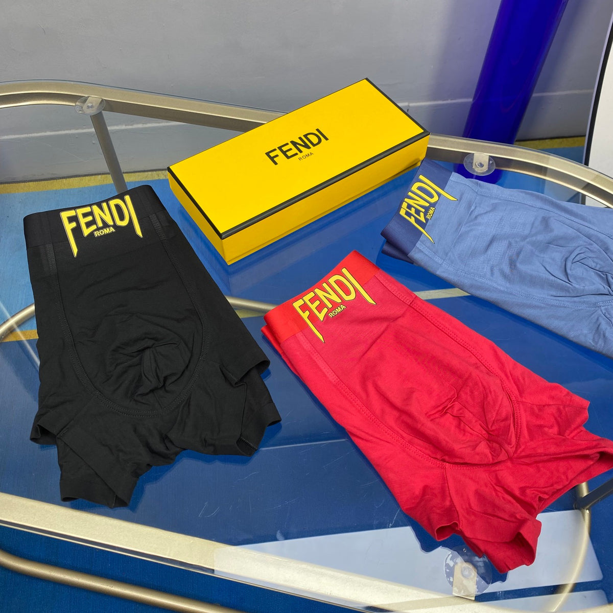 Fendi Modal Contrast Wordmark Men's Boxer Briefs - 3-Piece Box
