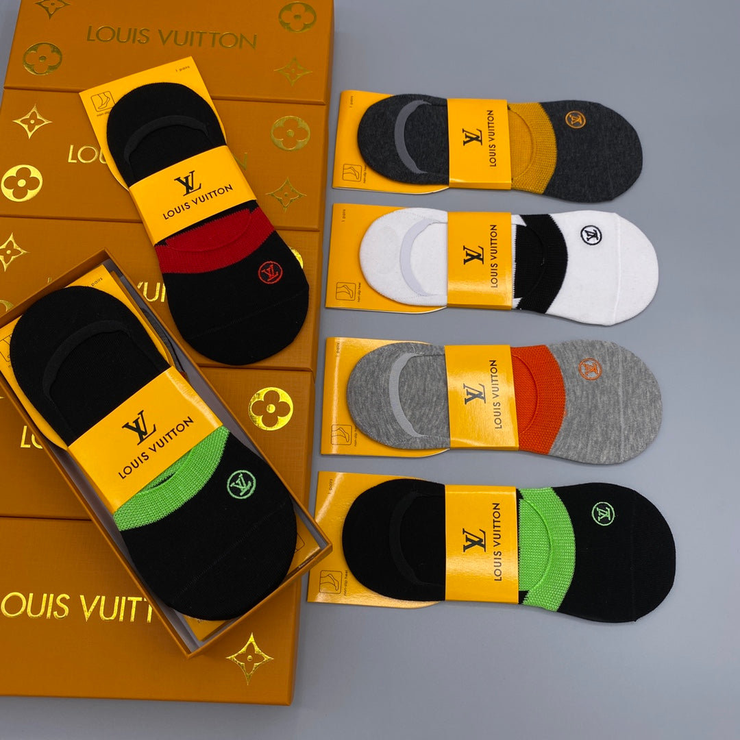 Louis Vuitton Visible Logo, Stripe Or Motif Details No-Show Socks - 5-Pair Set