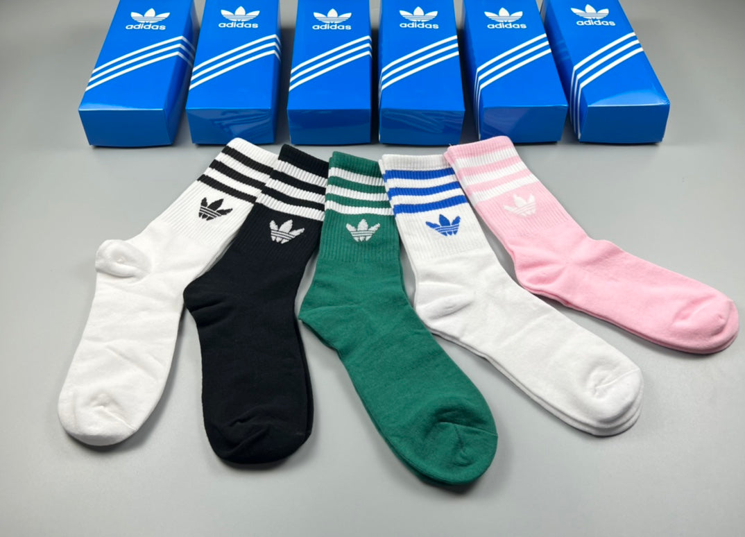 Adidas Three-Stripe Crew Socks - 5-Pair Box