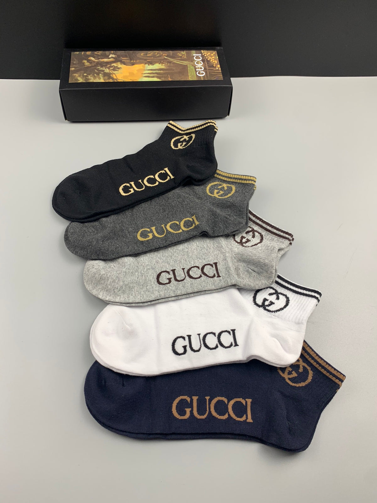 Gucci Gold-Tone Wordmark No-Show Socks - 5-Pair Set