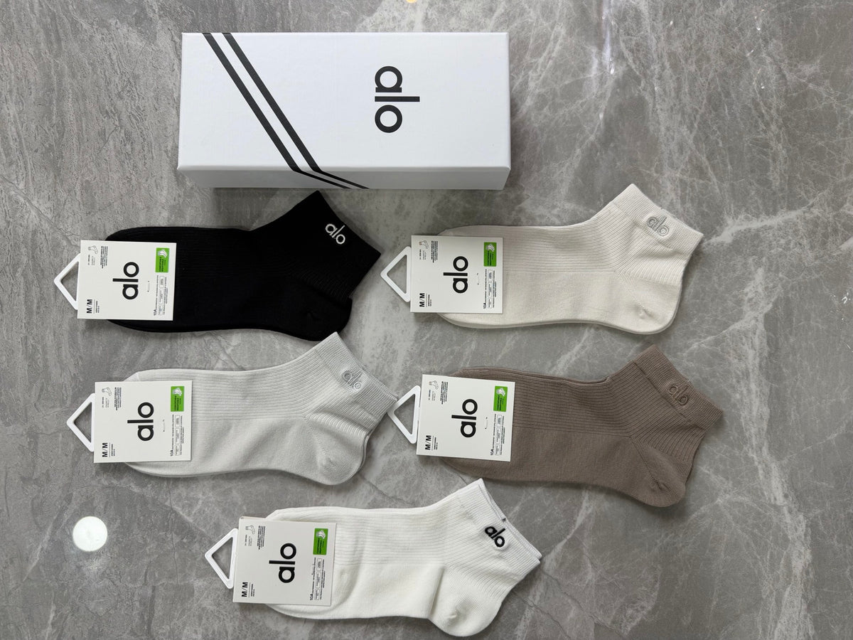 Alo Modal Simple Contrast Branding Ankle Socks - 5-Pair Set