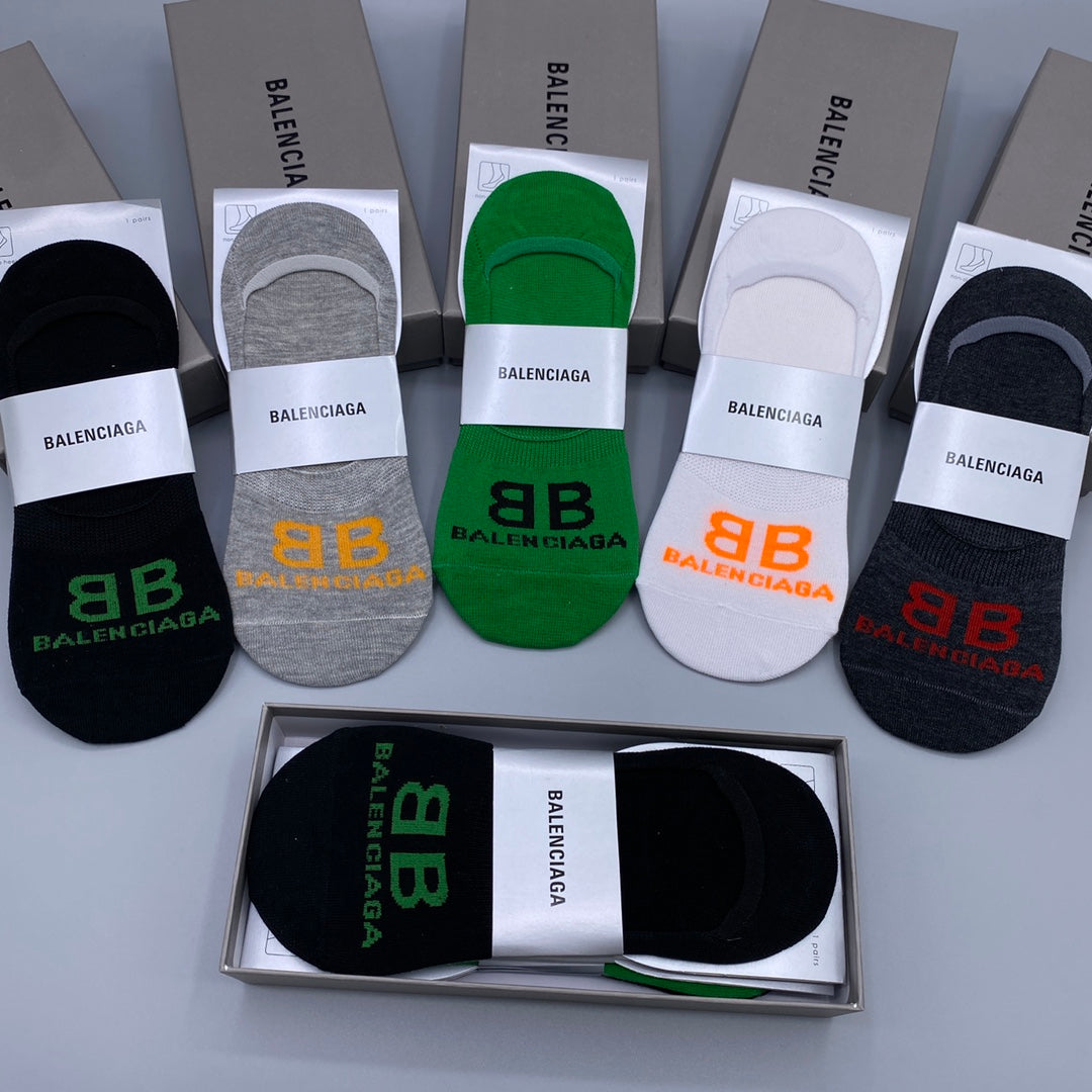 Balenciaga Visible Logo, Stripe Or Motif Details No-Show Socks - 5-Pair Set