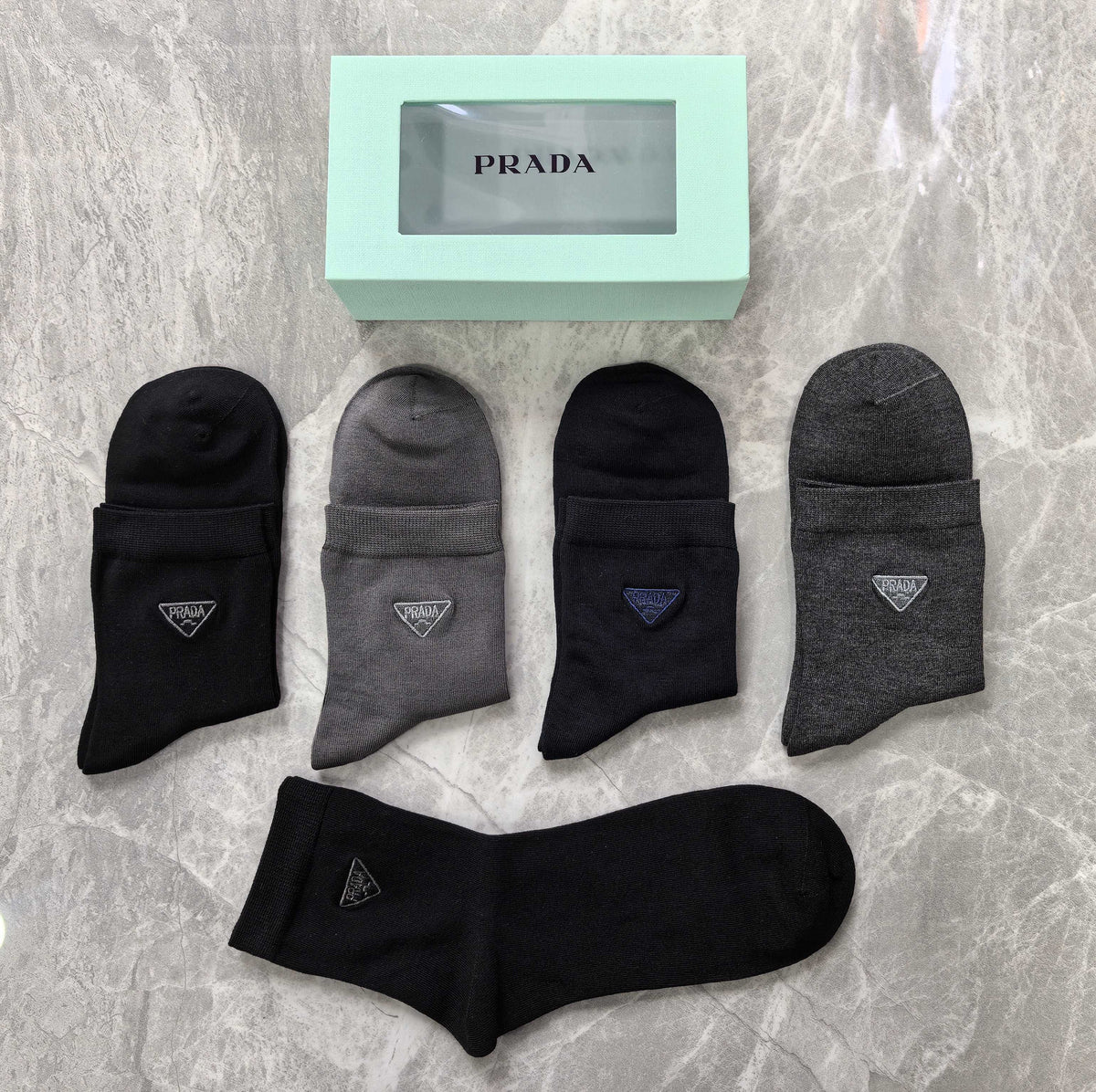 Prada Modal Triangular Emblem Crew Socks - 5-Pair Set