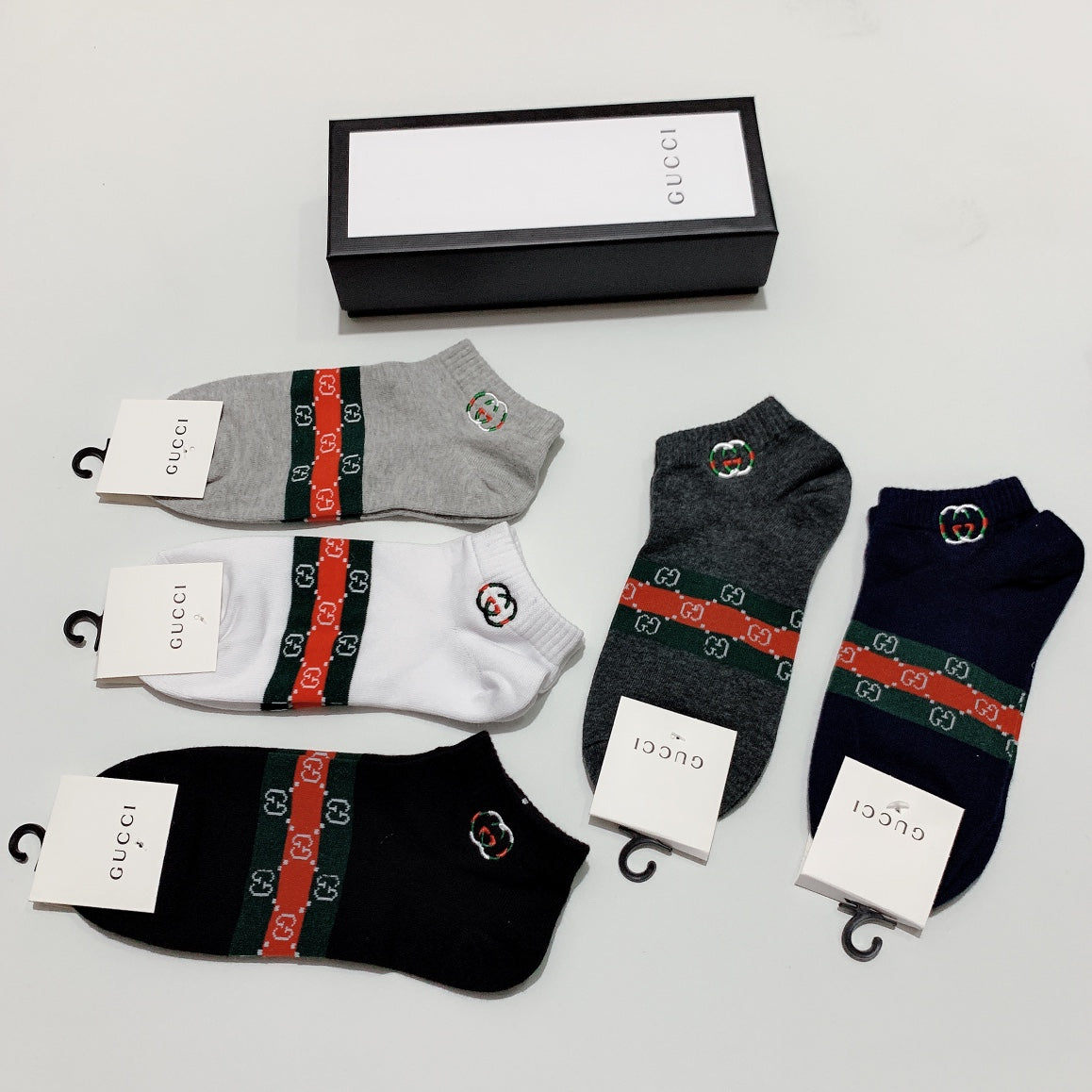 Gucci Cotton blend Red-And-Green And Monogram-Style Details Ankle Socks - 5-Pair Set