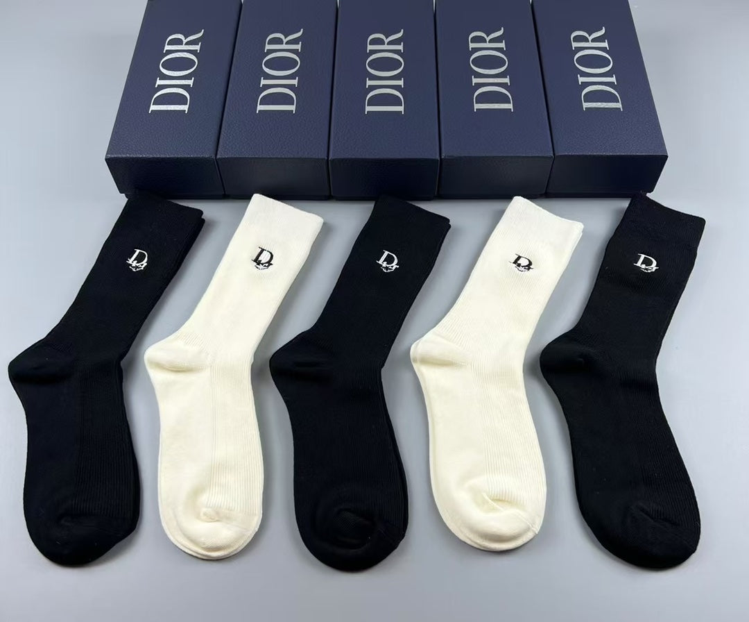 Dior Monochrome Logo Crew Socks - 5-Pair Box