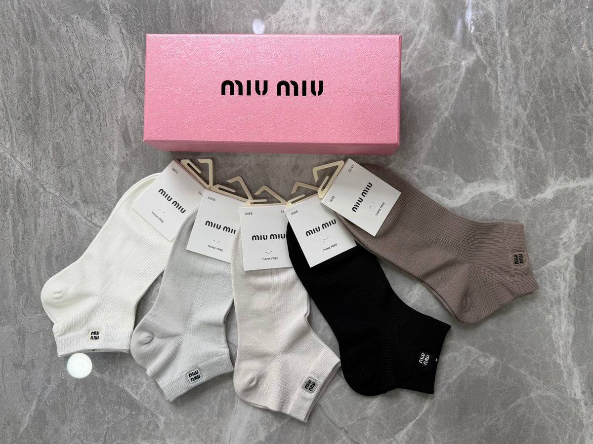 Miu Miu Modal Tonal Wordmark Ankle Socks - 5-Pair Set