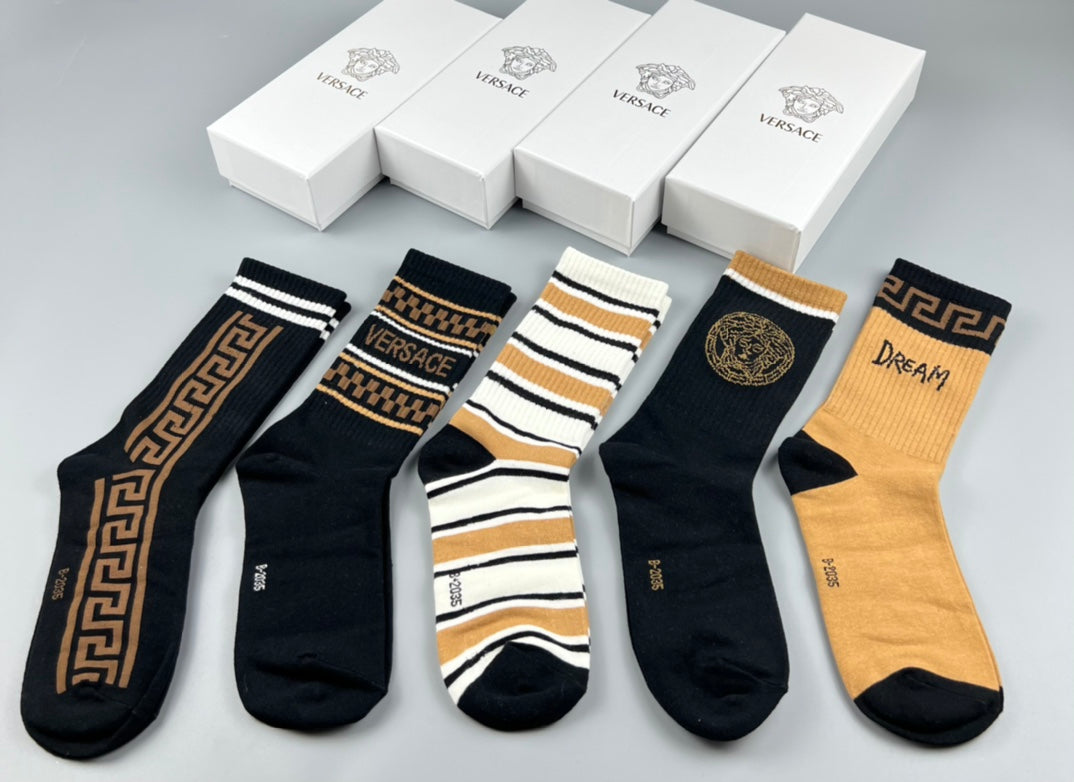 Versace Greek-Key And Medallion Crew Socks - 5-Pair Set
