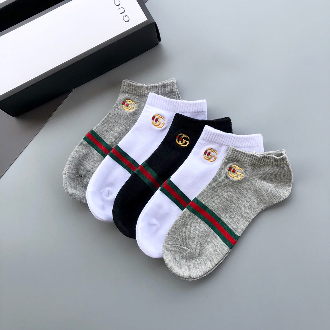 Gucci Cotton blend Striped Bands And Crest Motifs Ankle Socks - 5-Pair Set