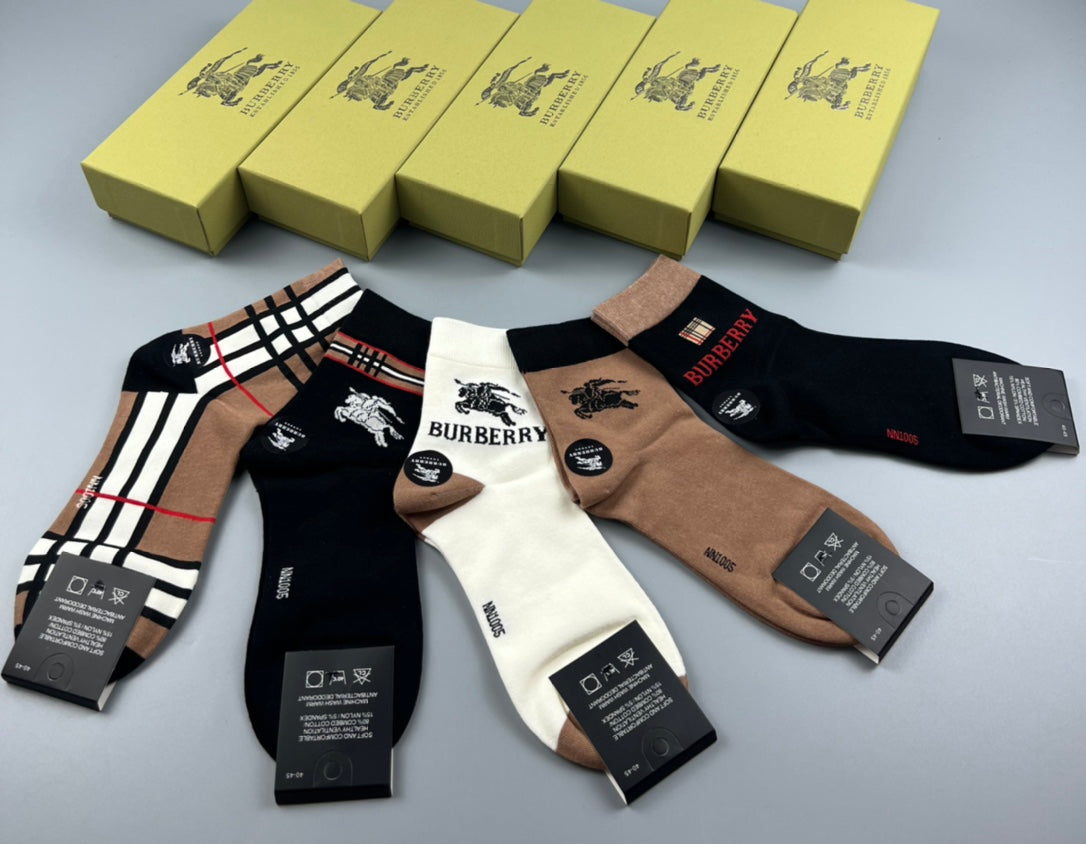 Burberry Cotton Check-Inspired Mid-Calf Socks - 5-Pair Set