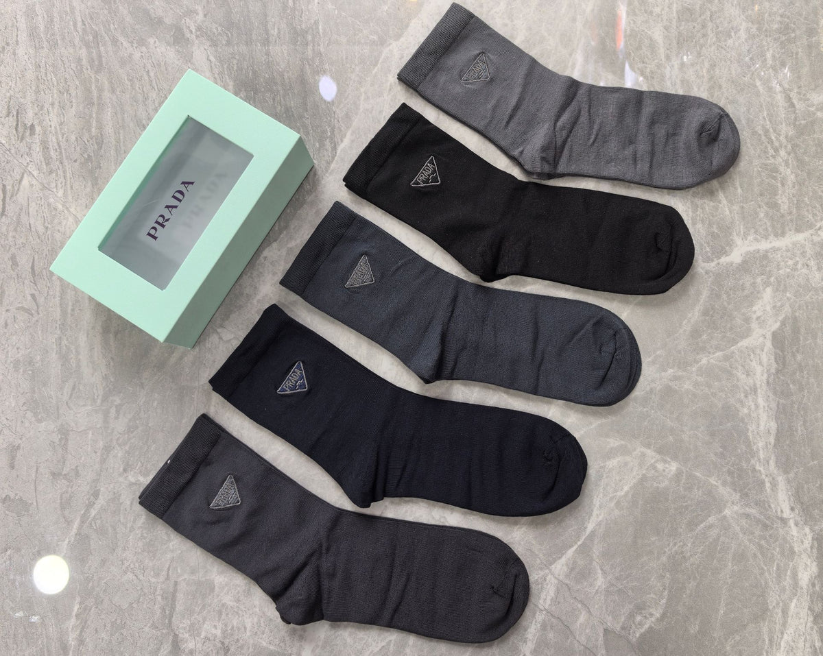 Prada Modal Triangular Logo Crew Socks - 5-Pair Set