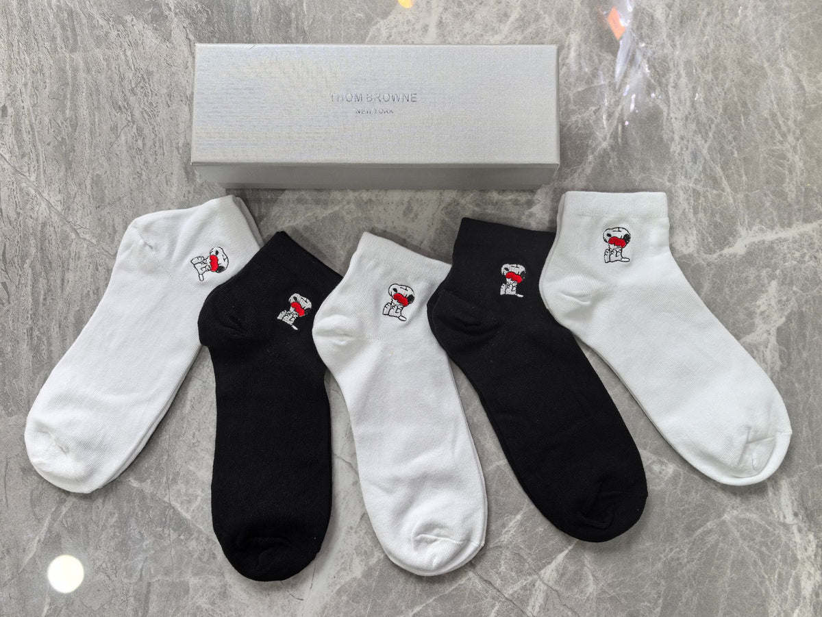 Thom Browne Cotton Small Red-Blue Stripe Ankle Socks - 5-Pair Set