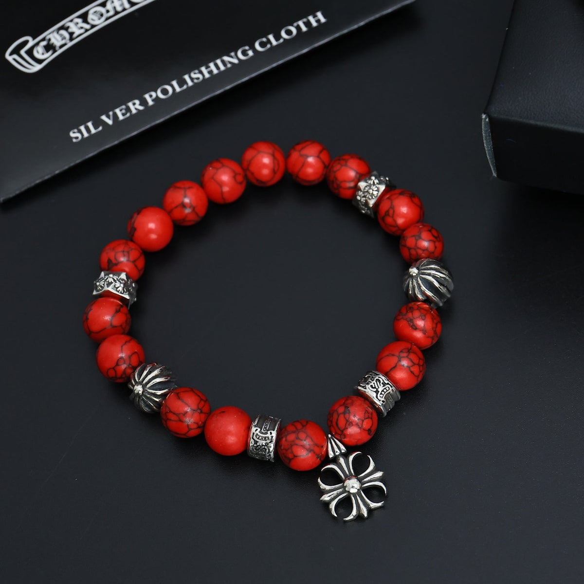 Martin Graham beaded bracelet in polished metal-tone – side detail