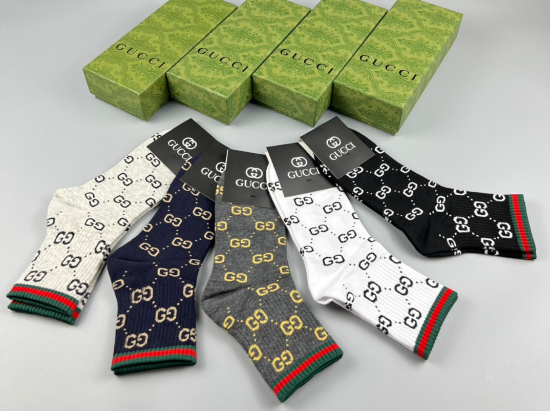 Gucci Cotton Repeating Linked Motifs Crew Socks - 5-Pair Set