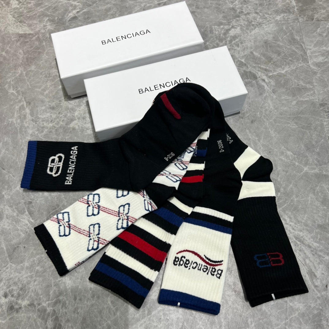 Balenciaga Striped Pattern Crew Socks - Assorted Set