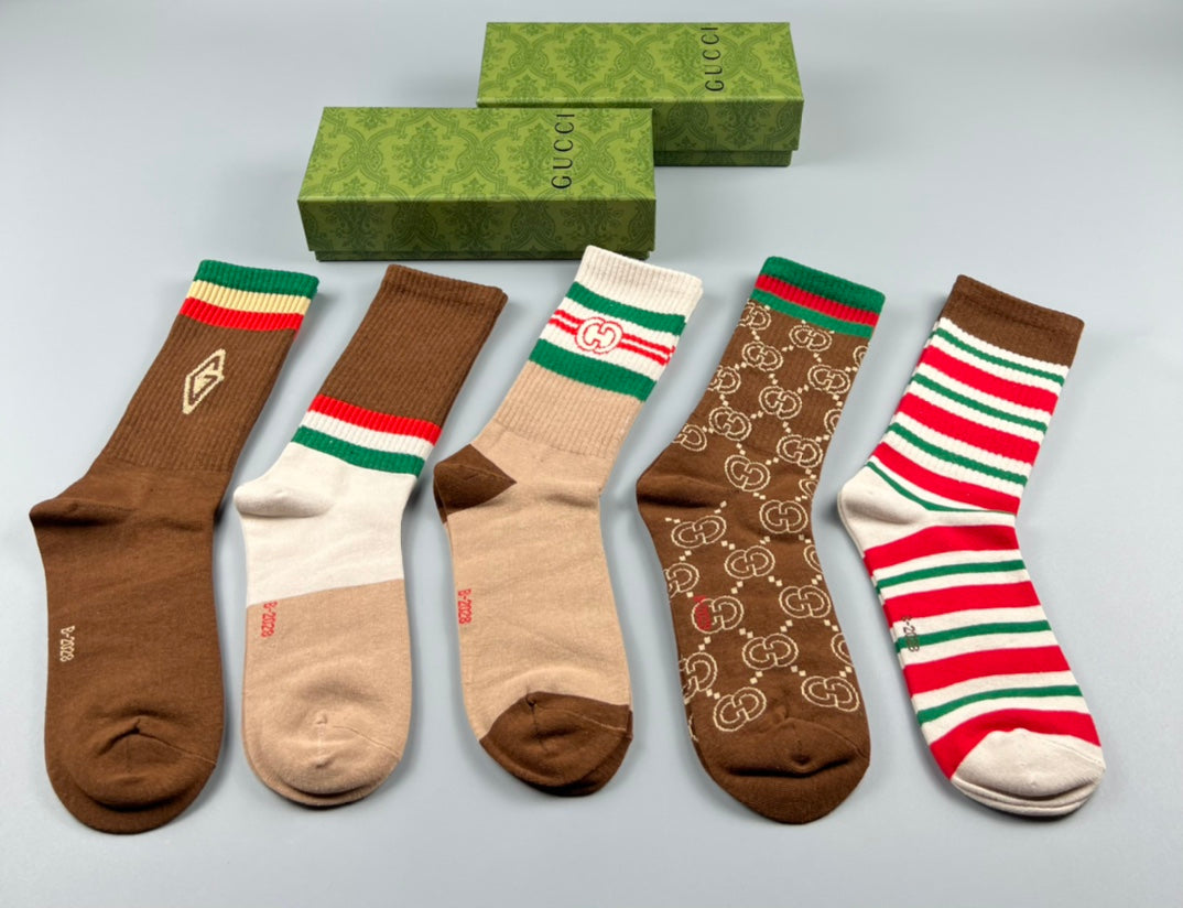 Gucci Cotton Mixed Emblem And Monogram-Style Crew Socks - 5-Pair Set