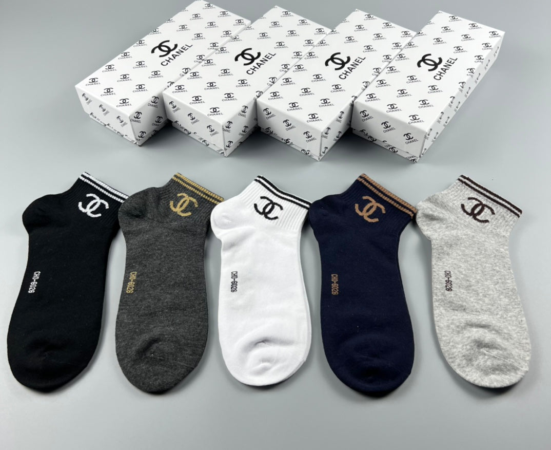 Chanel Emblem And Wordmark No-Show Socks - 5-Pair Set