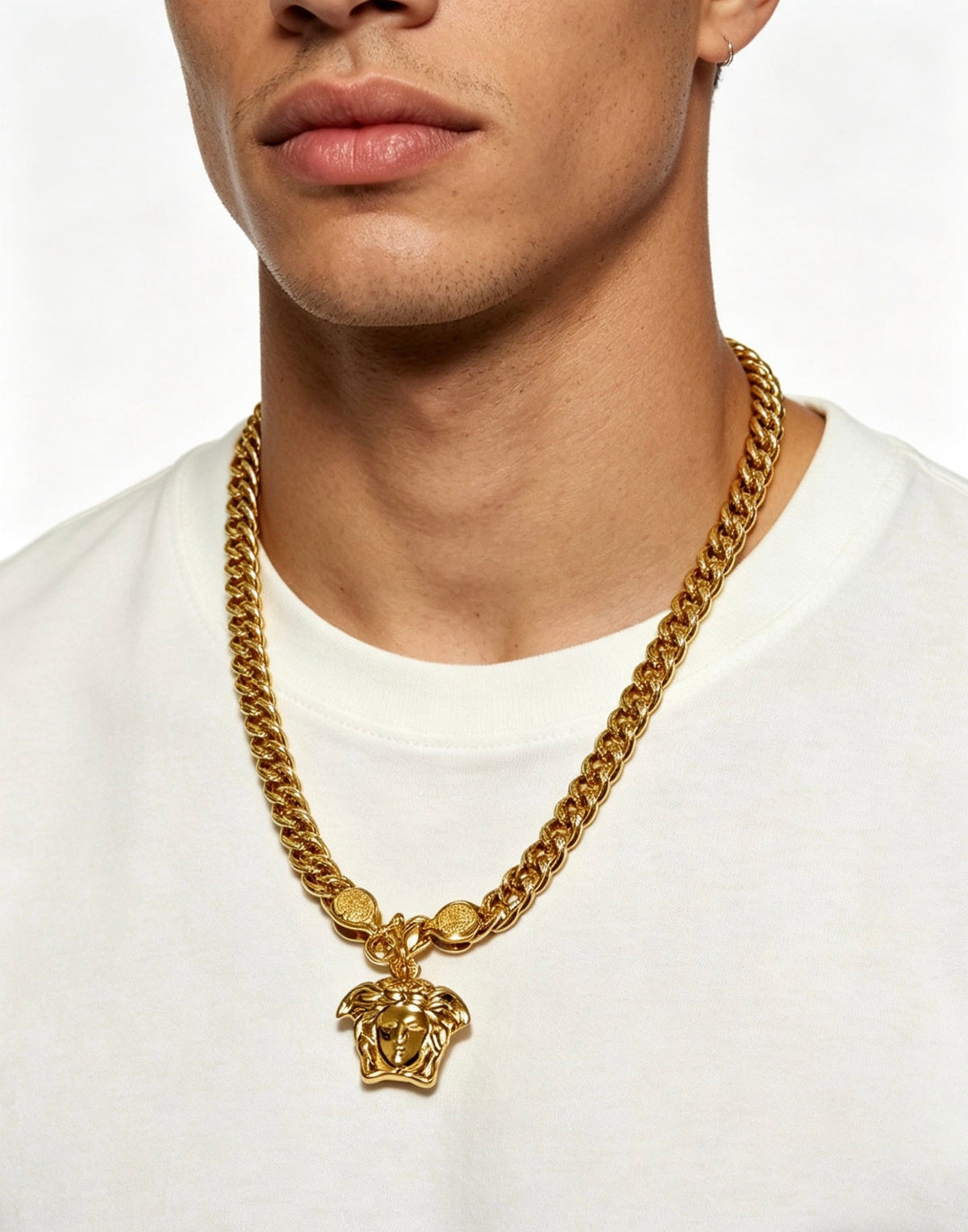 Martin Graham pendant necklace in polished metal-tone – side detail