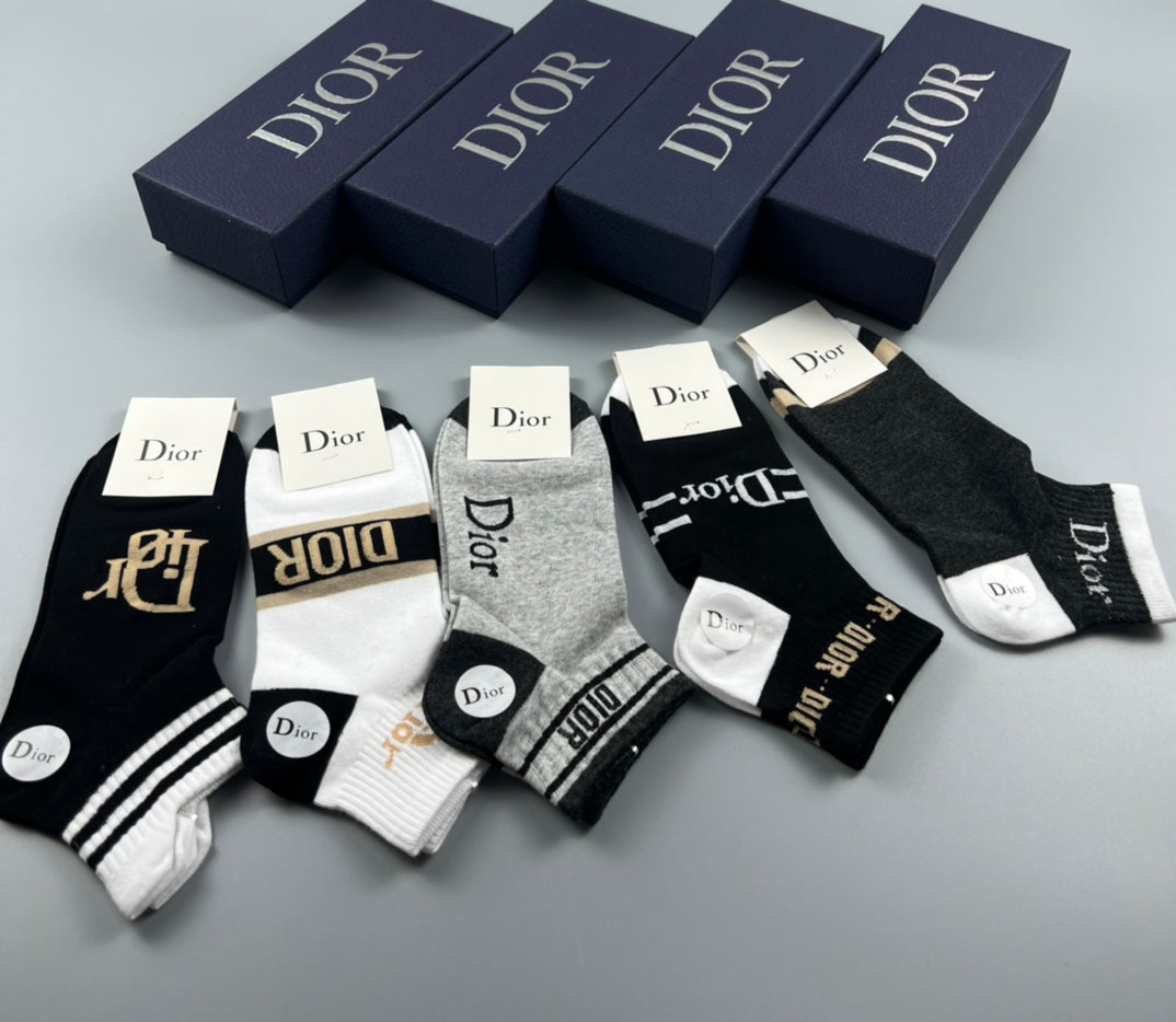 Dior Mixed Wordmark And Stripe Ankle Socks - 5-Pair Set