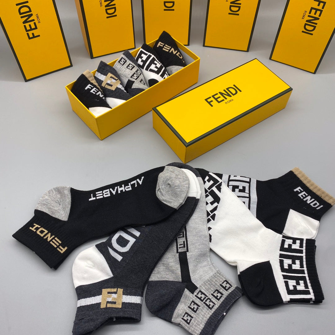 Fendi Varied Graphic Logos Ankle Socks - 5-Pair Set