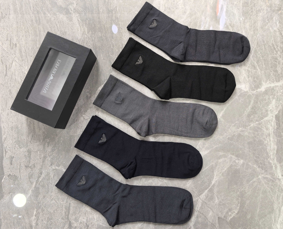 Emporio Armani Modal Eagle Motifs Crew Socks - 5-Pair Set