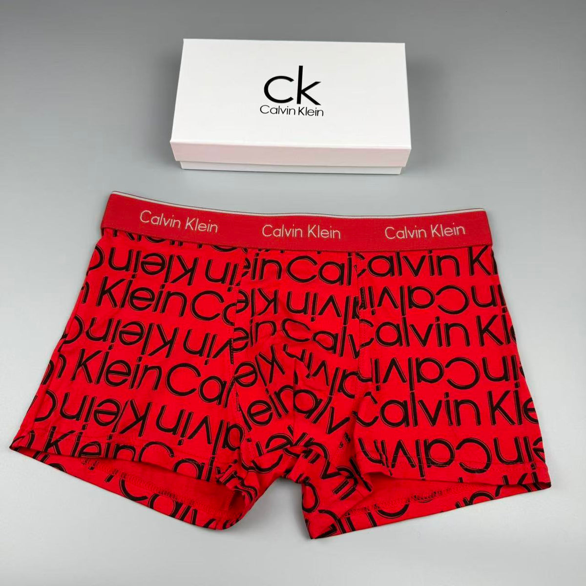 Calvin Klein Black, White, Grey & Red Letter Print Cotton Men's Boxer Briefs - 3-Piece Box