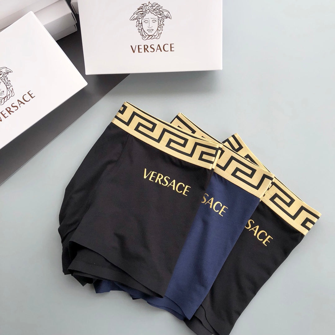 Versace Greek-Key Waistbands And Gold Lettering Men's Boxer Briefs - 3-Piece Box