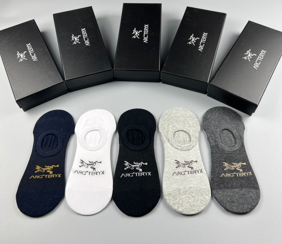 Arc'teryx Cotton Visible Logo, Stripe Or Motif Details No-Show Socks - 5-Pair Set