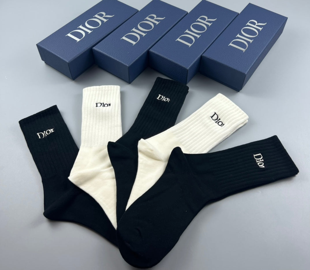 Dior Clean Wordmark Crew Socks - 5-Pair Set