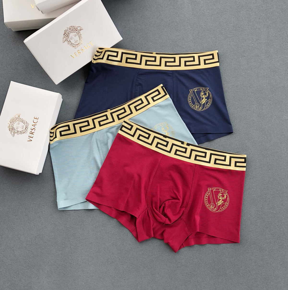 Versace Greek-Key Waistbands And Crest Men's Boxer Briefs - 3-Piece Box