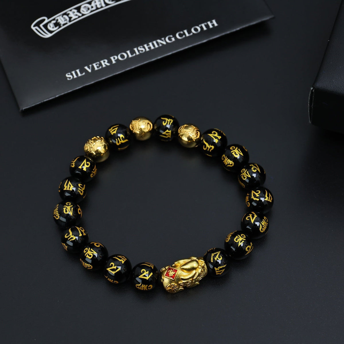 Martin Graham beaded bracelet in polished metal-tone – side detail