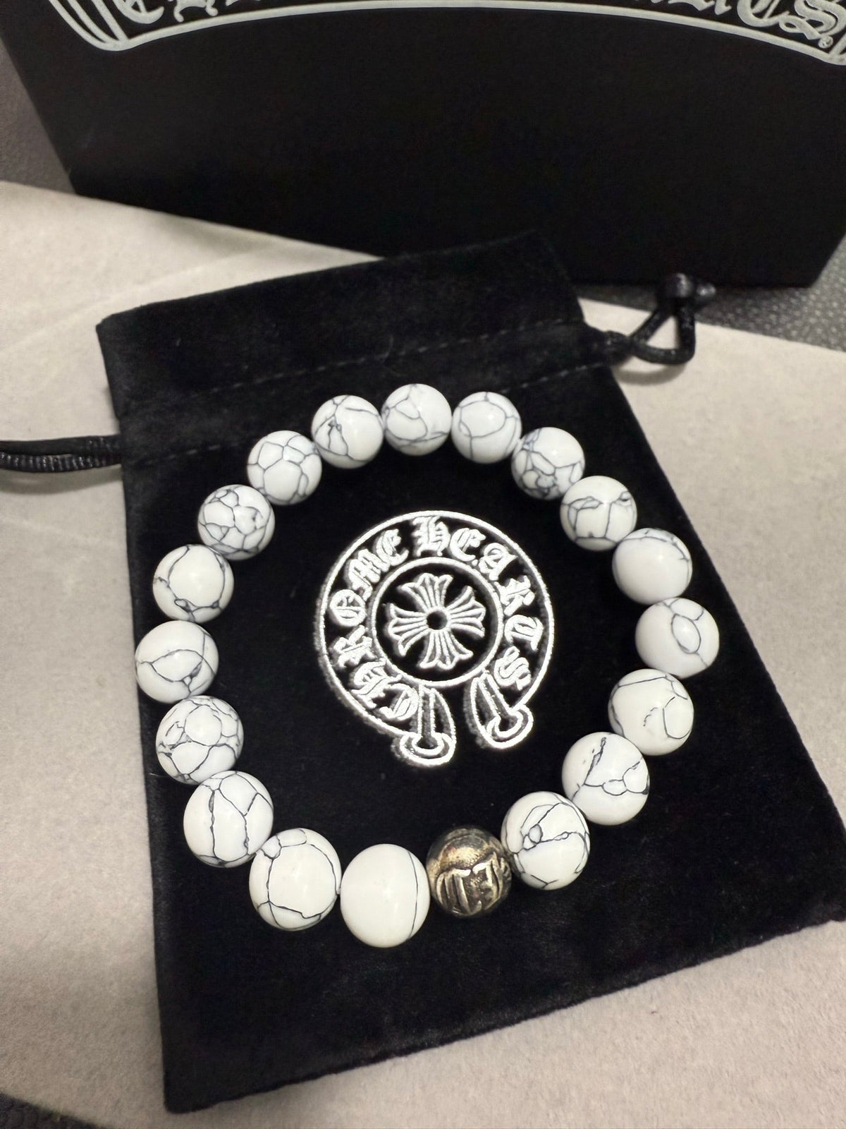 Martin Graham beaded bracelet in polished metal-tone – side detail