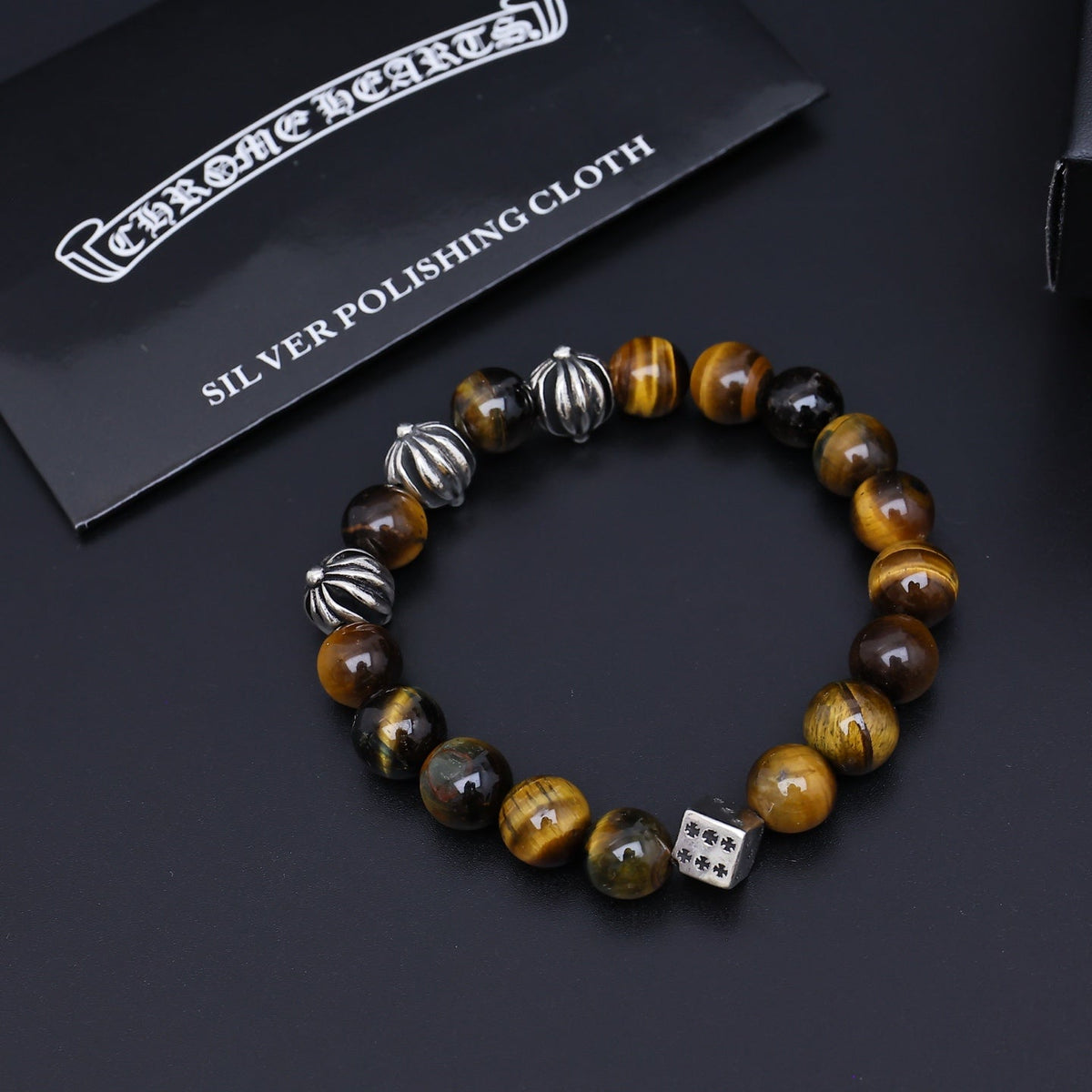 Martin Graham beaded bracelet in polished metal-tone – side detail