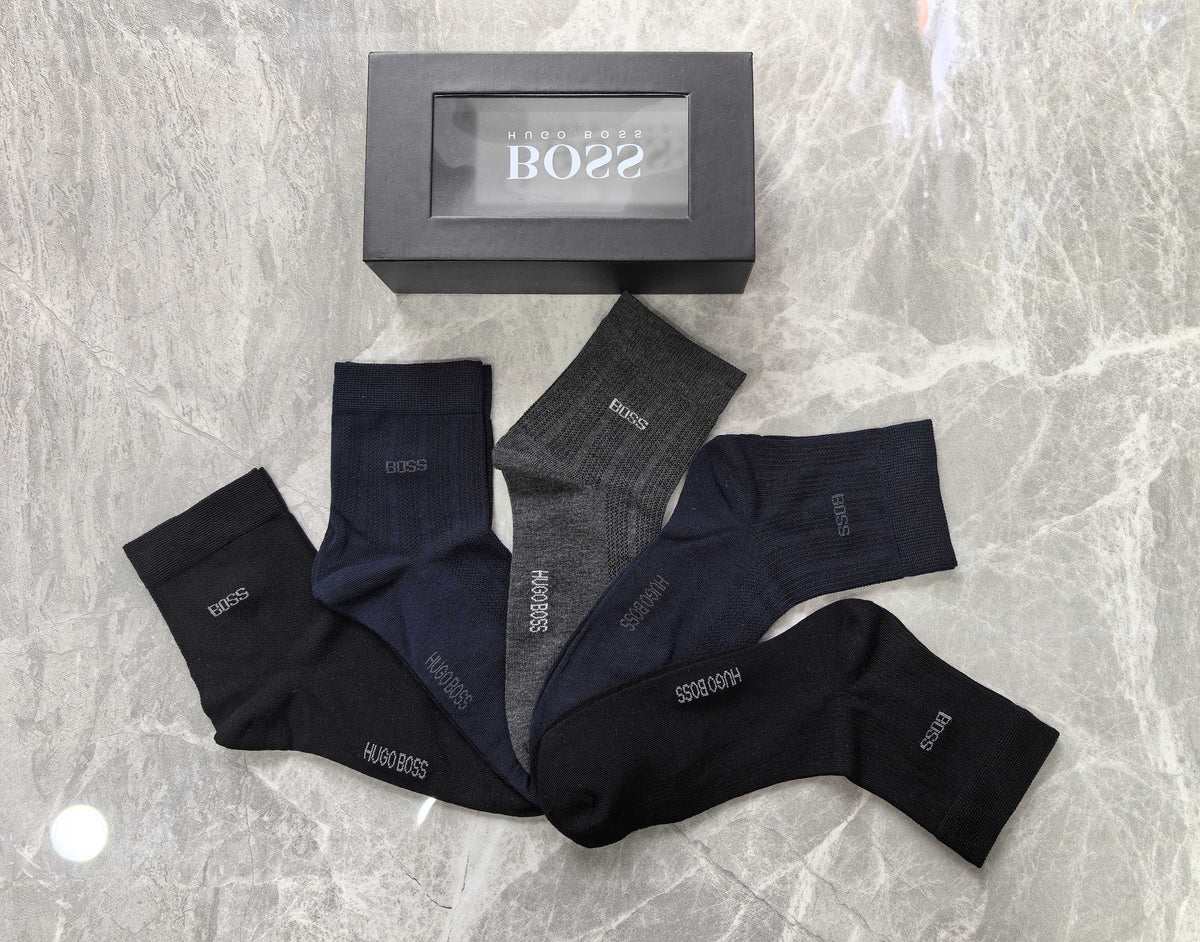Boss Modal Simple Contrast Branding Crew Socks - 5-Pair Set