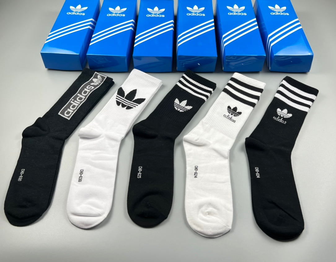 Adidas Cotton Triple-Stripe And Trefoil Ankle Socks - 5-Pair Set