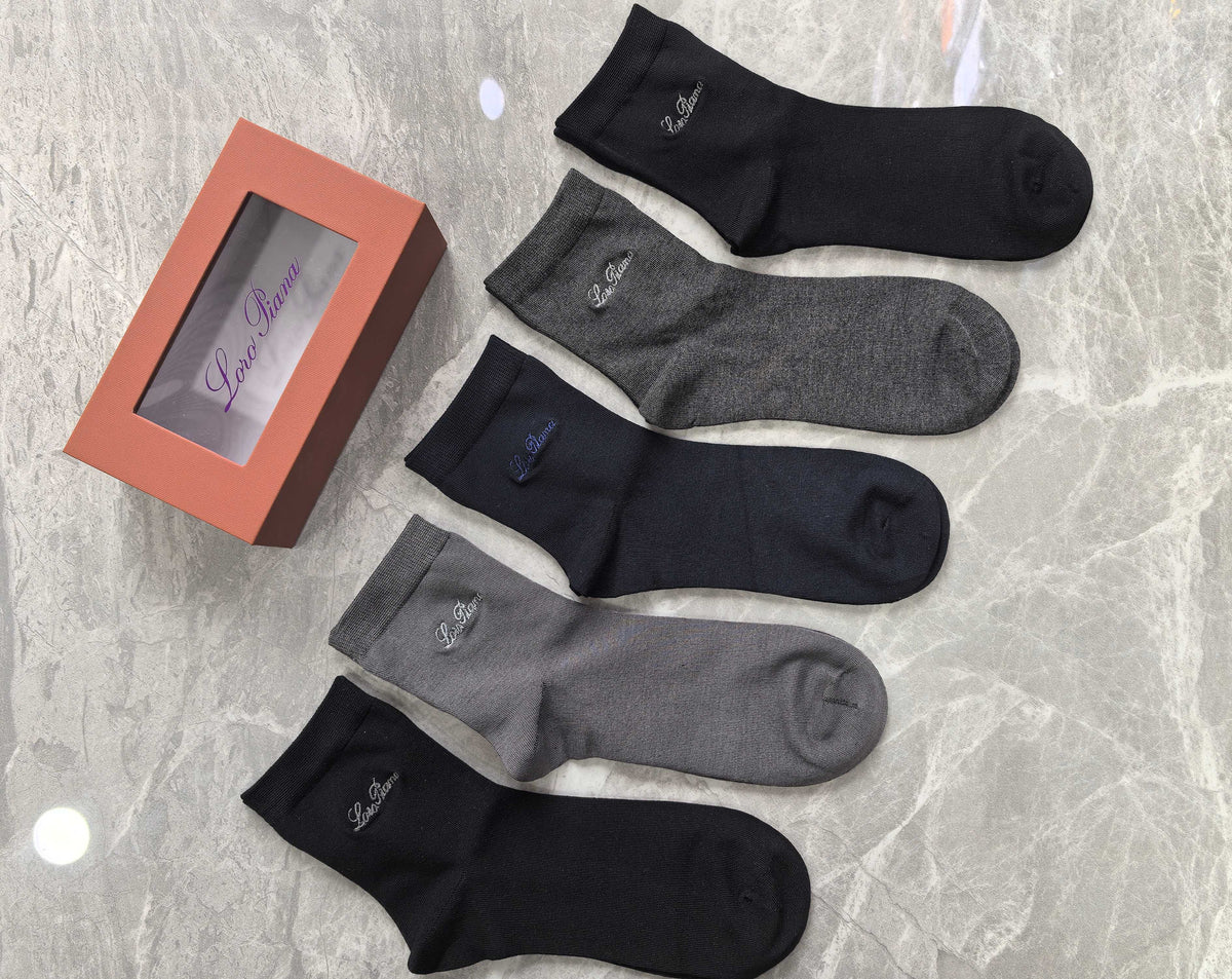 Loro Piana Modal Restrained Script Crew Socks - 5-Pair Set