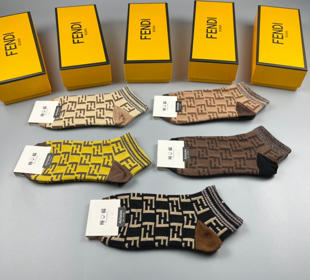 Fendi Contrast FF Monogram Ankle Socks - Box of 5 Pairs