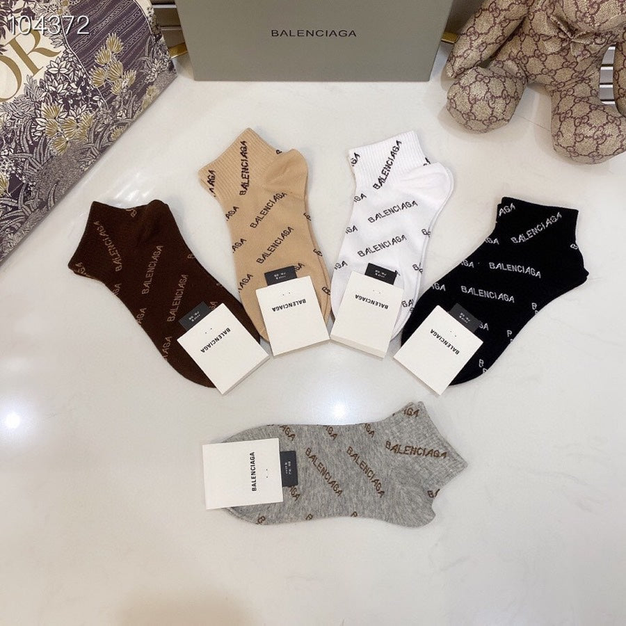 Balenciaga Contrast Wordmarks Ankle Socks - 5-Pair Set
