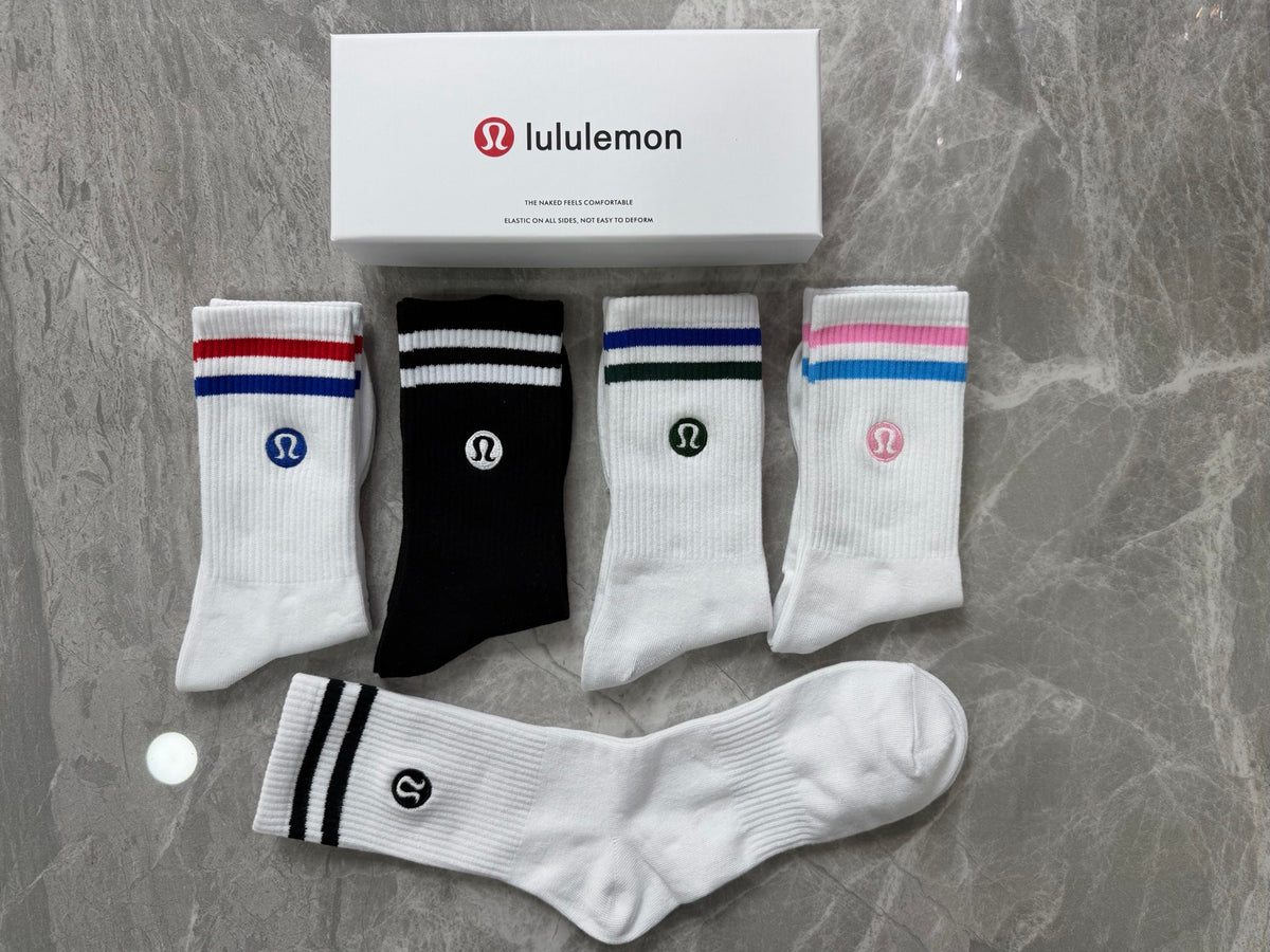 Lululemon Stripe Accents And Small Round Emblems Crew Socks - 5-Pair Set